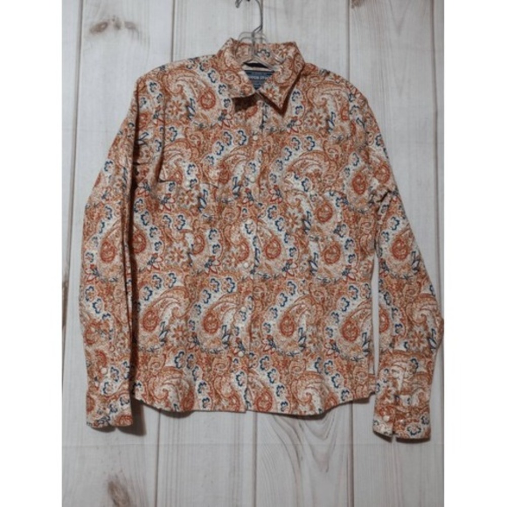 Rough Stock Panhandle Slim Womens Medium Paisley‎ Western Pearl Snap Shirt